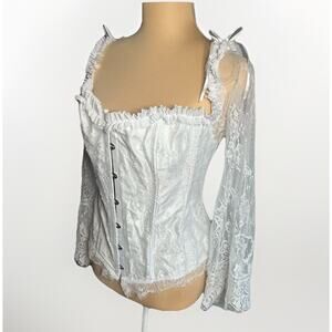 Floral Lace Ruffle Sweetheart Overbust Bustier Long Sleeves Victorian Fairy 5XL